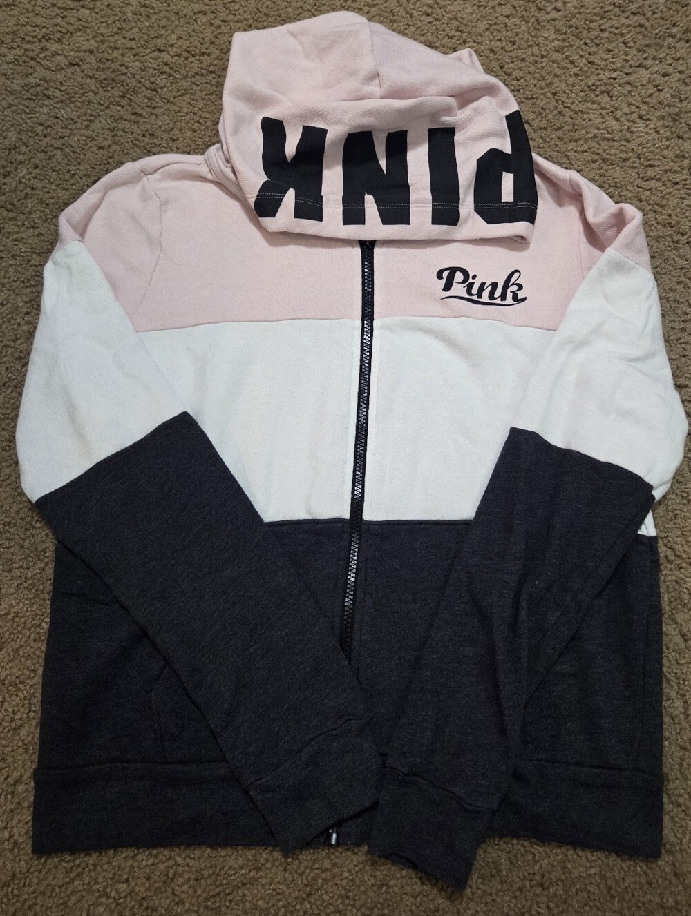 PINK Victoria's Secret Large Full Zip Colorblock Hoodie